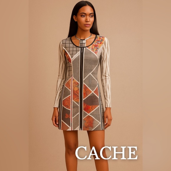 VTG Cache’,Y2K,RARE Button-Front, Patch-Patterned Dress,Pockets,Perfect,Size 6 - Picture 6 of 16